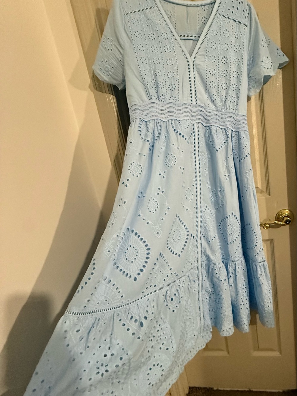 FA Pale Blue Eyelet V-Neck Midi Dress - Picture 3 of 14